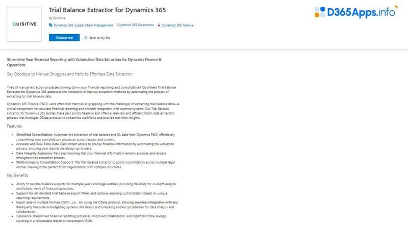 Dynamics Apps Financial Services Trial Balance Extractor for Dynamics 365
