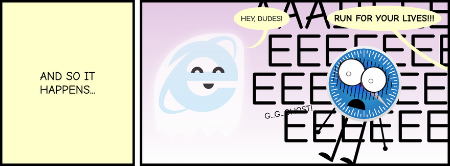 A happy IE is back as a ghost, the other browsers run in panic, Safari yells scared
