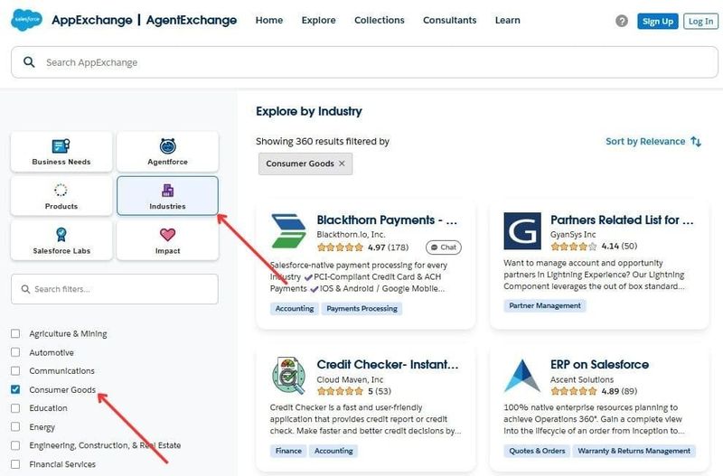 Consumer Goods industry category on AppExchange