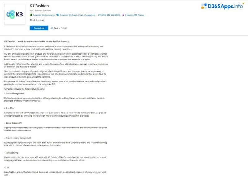 Dynamics Apps Retail Consumer Goods Industry K3 Fashion