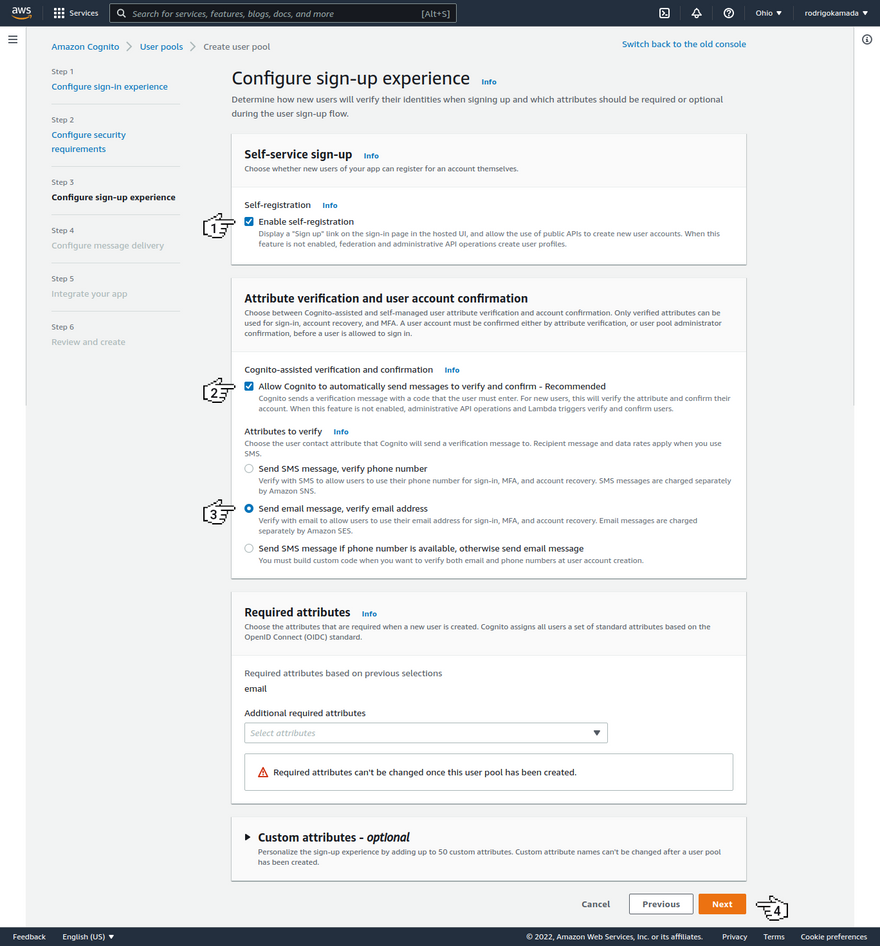 Amazon Cognito - Configure sign-up experience