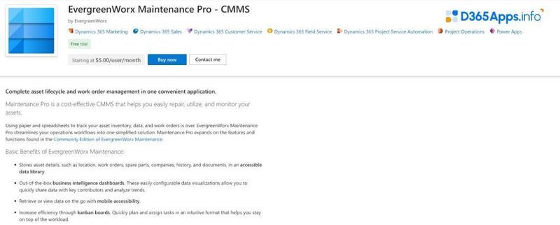 Top Operations and Supply Chain MS Dynamics Apps EvergreenWorx Maintenance Pro - CMMS