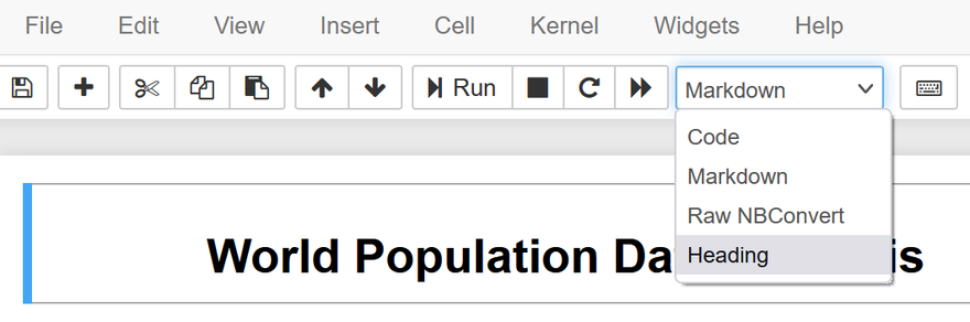 Cell type drop down menu in Jupyter Notebook