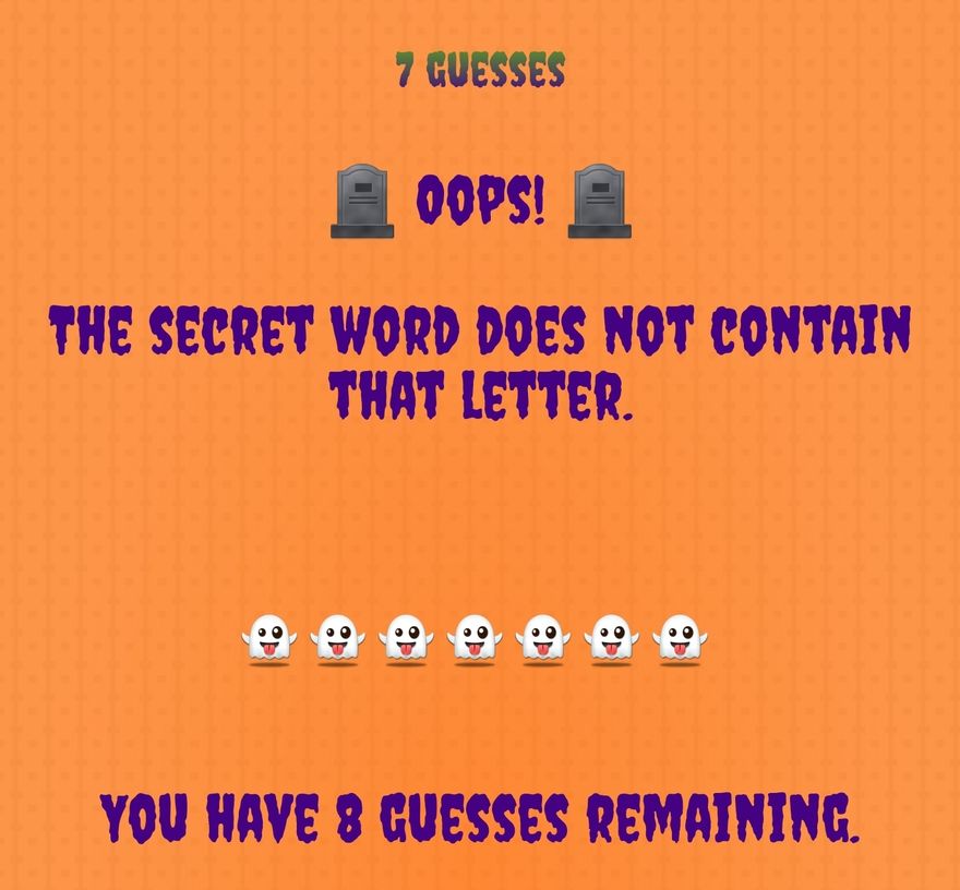 A mobile screenshot from the game, showing the updated "7 guesses" in place of where the title should be, and "You have 8 remaining guesses" appears below, where "7 guesses" should have appeared.