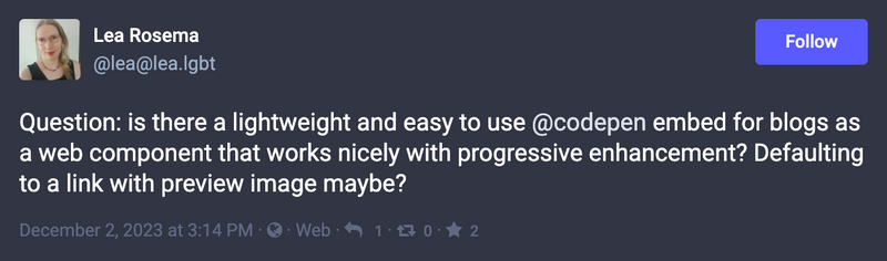 Screenshot of post from Lea Rosema on Mastodon