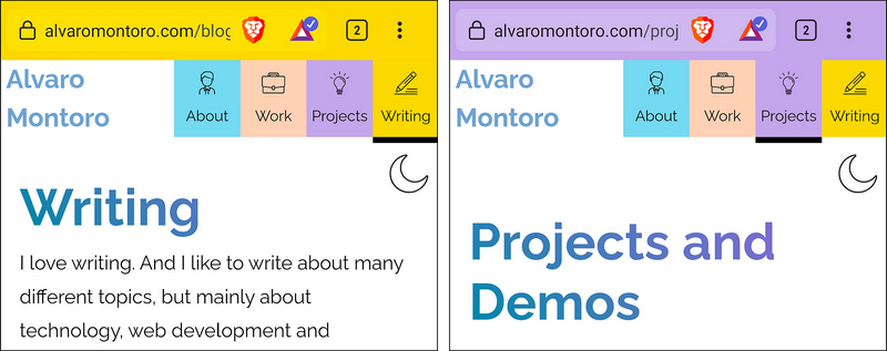 Screenshot of different sections on alvaromontoro.com