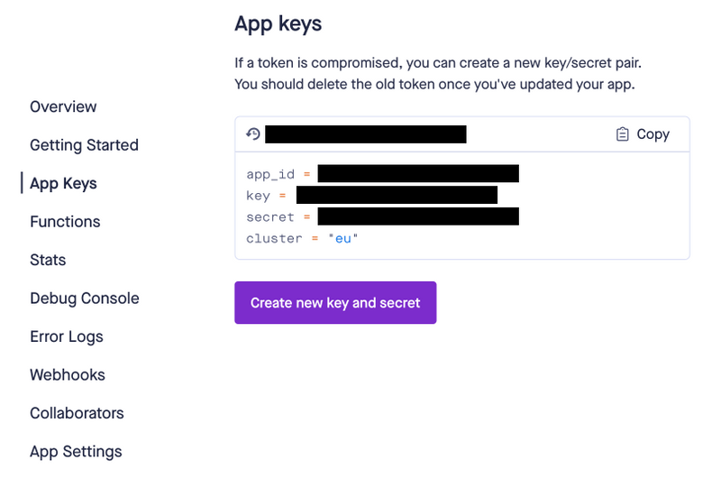 Pusher channel API Keys