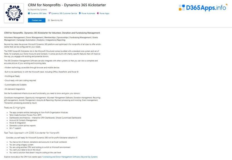 Dynamics Apps for Nonprofit & IGO Industry CRM for Nonprofits - Dynamics 365 Kickstarter