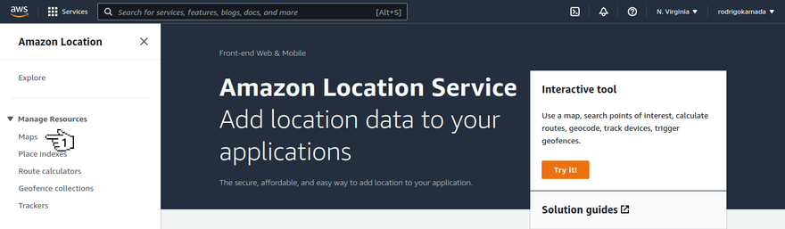 Amazon Location Service - Menu Services