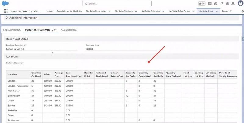 Implementation of inventory in Breadwinner for NetSuite