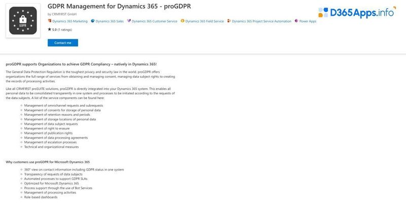 Top Microsoft Dynamics Apps for Professional services GDPR Management for Dynamics 365 - proGDPR