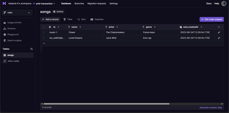 Xata-music-table-view