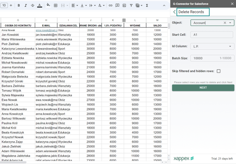 Delete Salesforce Records from Google Sheets