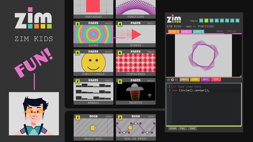 ZIM Kids online creative coding tutorials and workshops for kids to teens and all!  You have to come to this site!