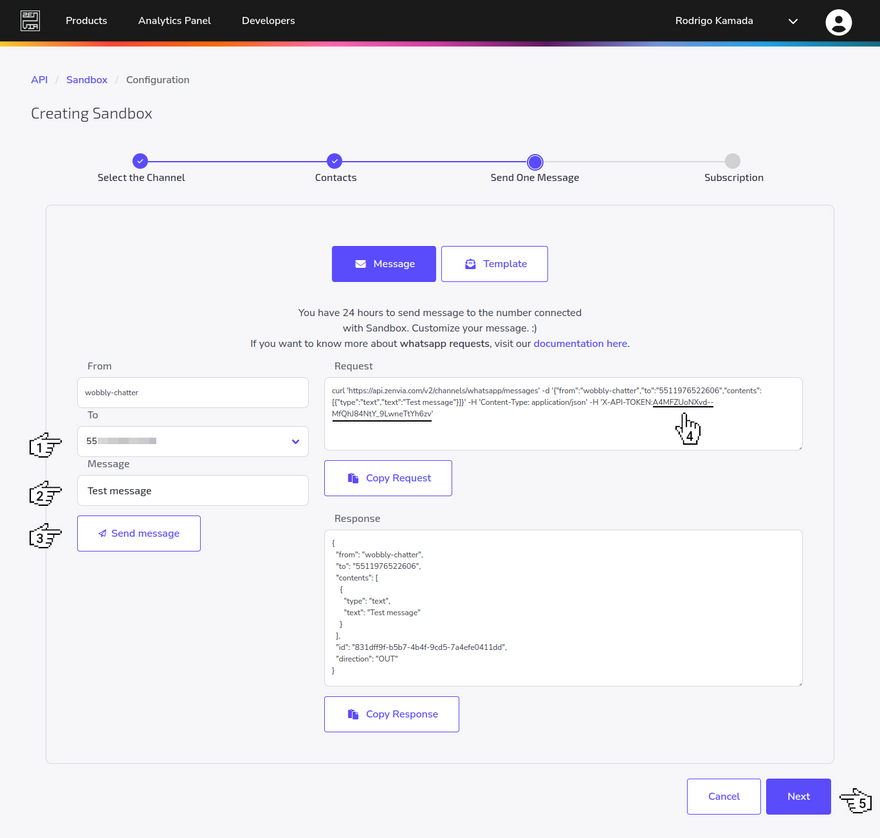 ZENVIA - Sandbox - Test message text