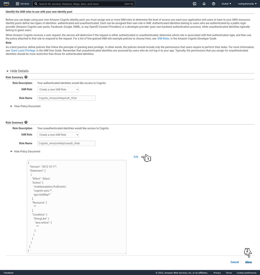 Amazon Location Service - Identity the IAM roles