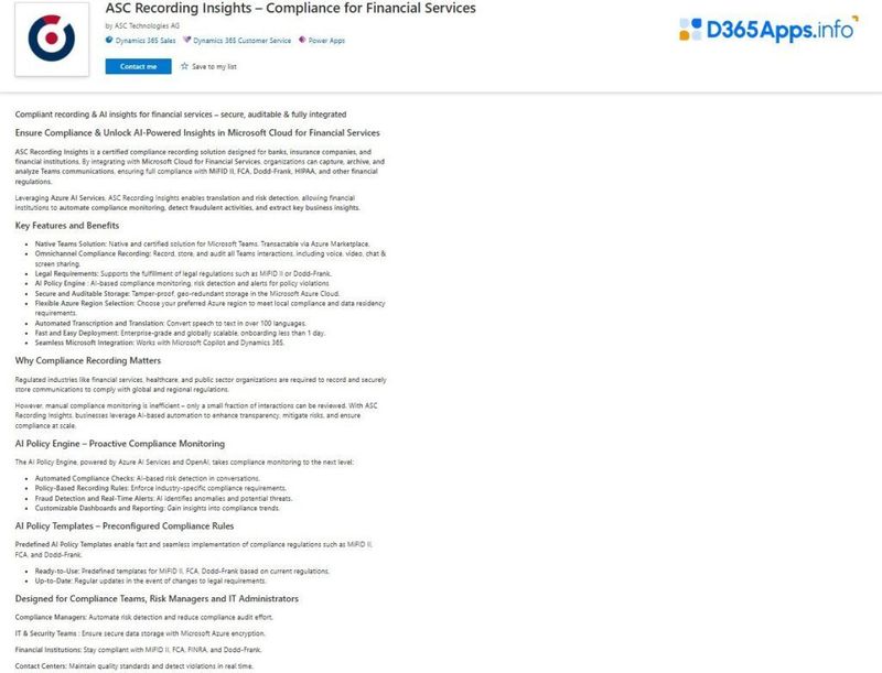 Dynamics Apps Financial Services ASC Recording Insights for Microsoft Cloud for Financial Services