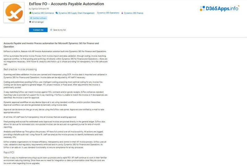 Top Finance MS Dynamics Apps ExFlow FO – Accounts Payable Automation