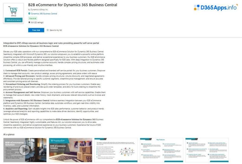 Top Commerce Dynamics 365 Apps B2B eCommerce for Dynamics 365 Business Central
