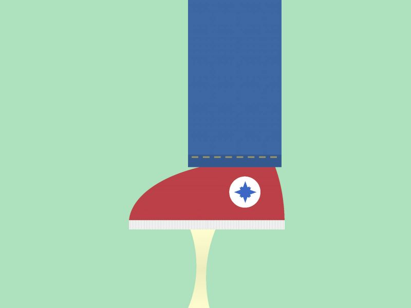 Cartoon of a foot that just stepped on a sticky chewing gum