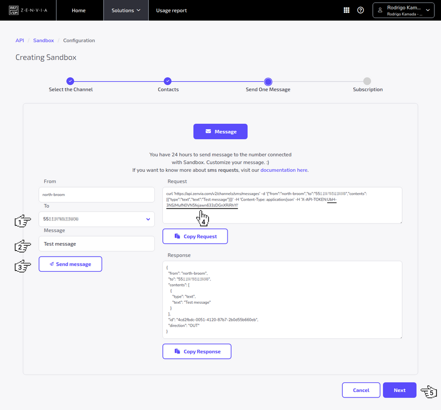 ZENVIA - Sandbox - Test message text