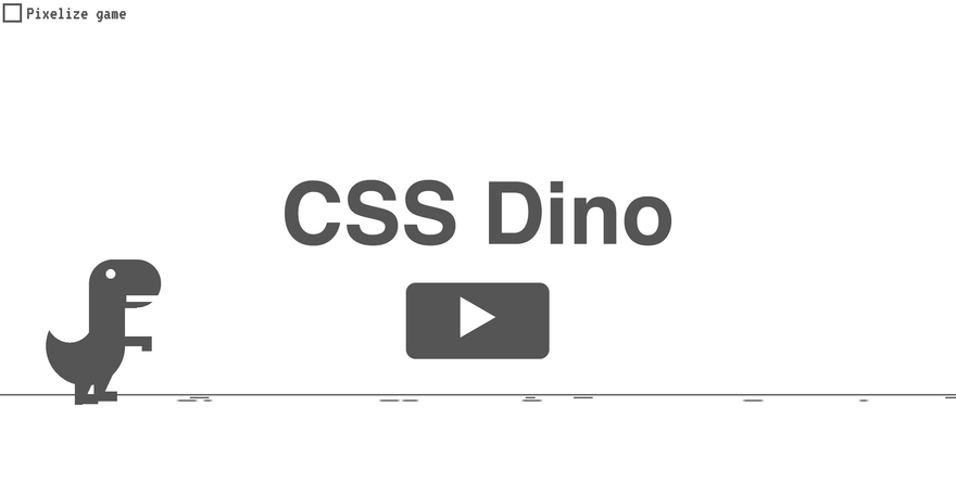 Screenshot of the start screen of CSS Dino, the dinosaur is slightly bigger and rounder, the font is Helvetica which is nice and round