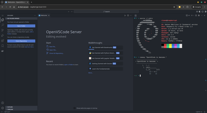 OpenVSCode Server is running from Raspberry PI 4B