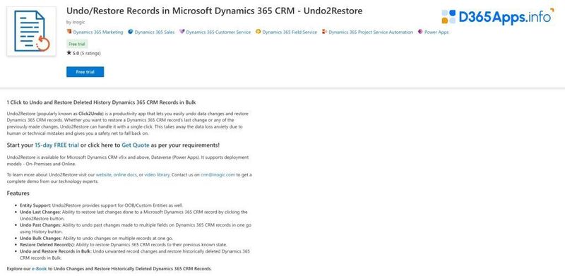 Top Sales Dynamics 365 Apps Undo2Restore