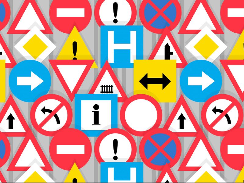 Drawing with a lot of traffic signs