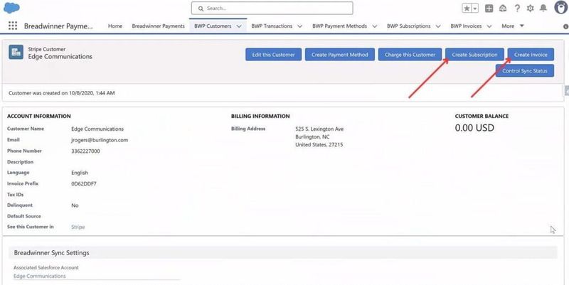 Buttons for instant creation of Invoices and Subscriptions within Salesforce