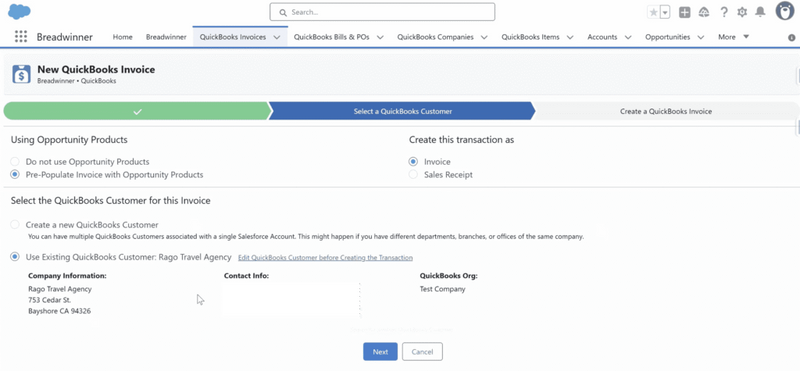 New Quickbooks Invoice