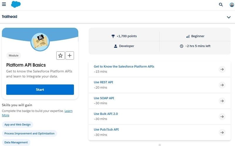 Platform API Basics Module on Salesforce Trailhead