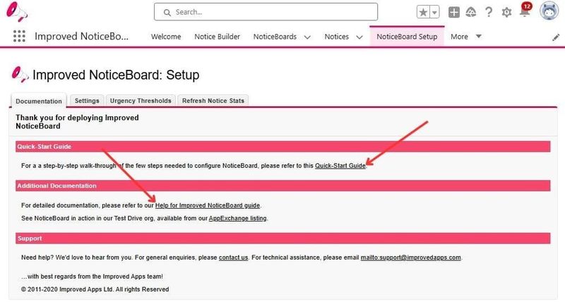 Setup Page With Links to Documentation