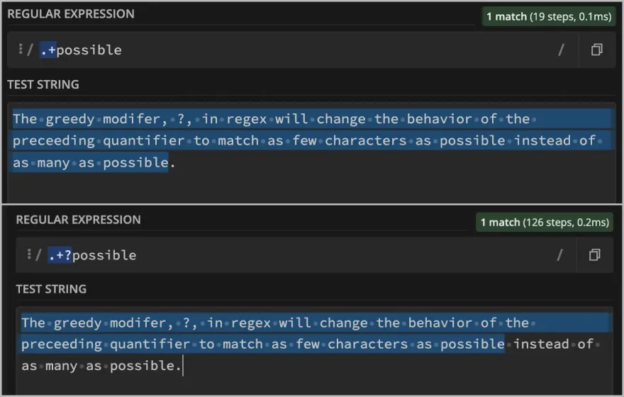 Regex greedy modifier