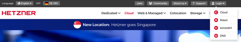 Hetzner login menu