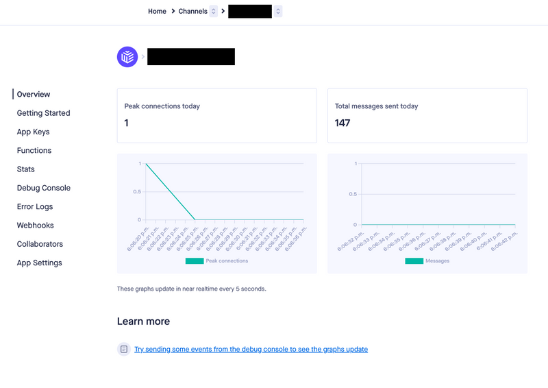 Pusher channel app page