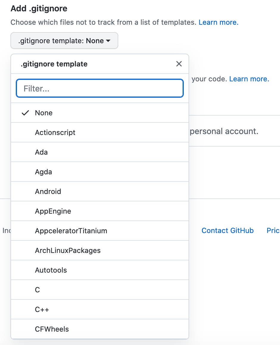 Git ignore option on GitHub